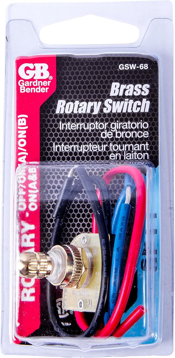 Gardner Bender GSW-68 Electrical Rotary Switch, SPTT, OFF-ON(P)-ON(N)-ON(N+P), 6 A/125V AC, 6 inch Wire Terminal, Brass