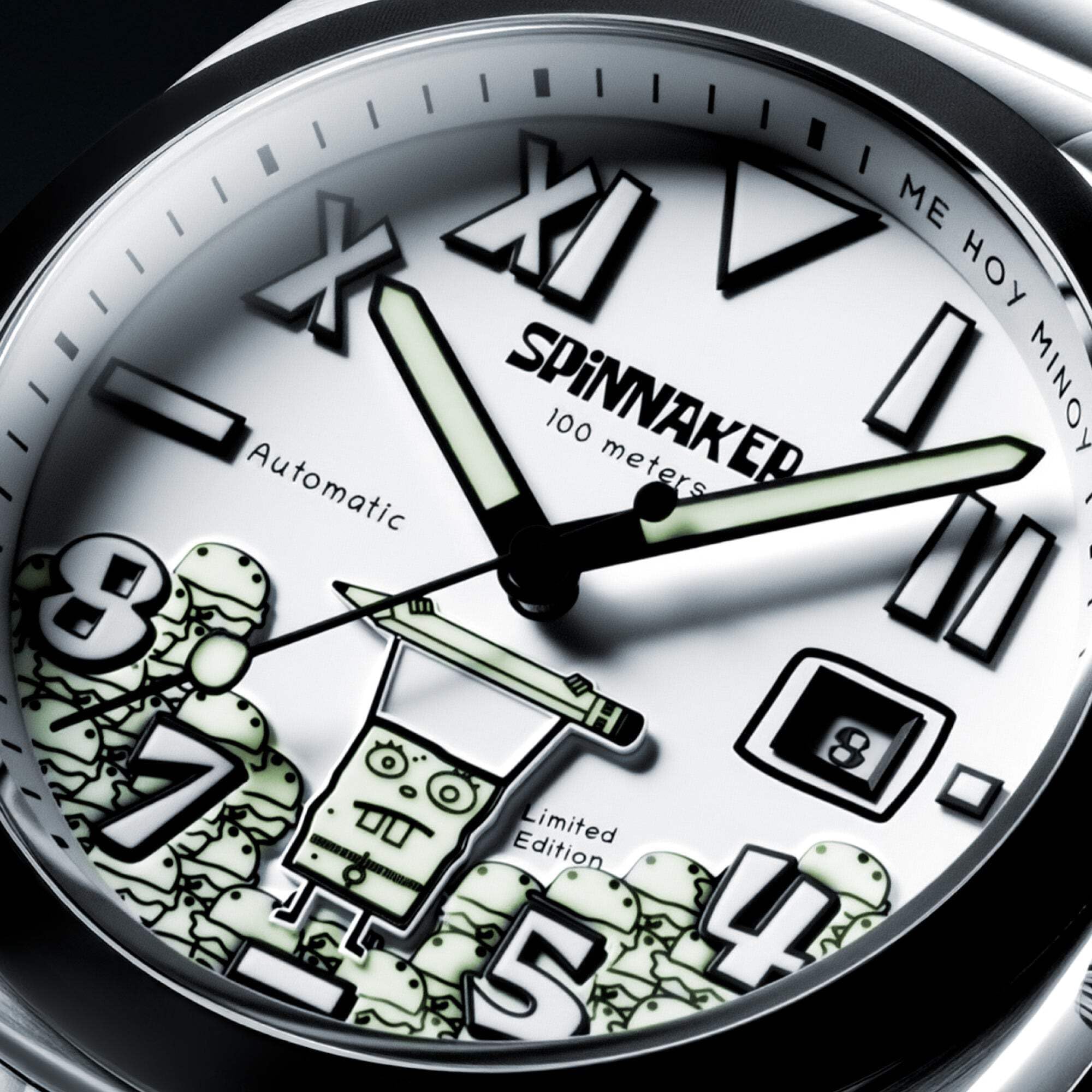 Spinnaker Męski 42 mm Hull California automatyczny Spongebob Squarepants Doodlebob limitowana edycja zegarek z solidną bransoletką ze stali nierdzewnej SP-5174
