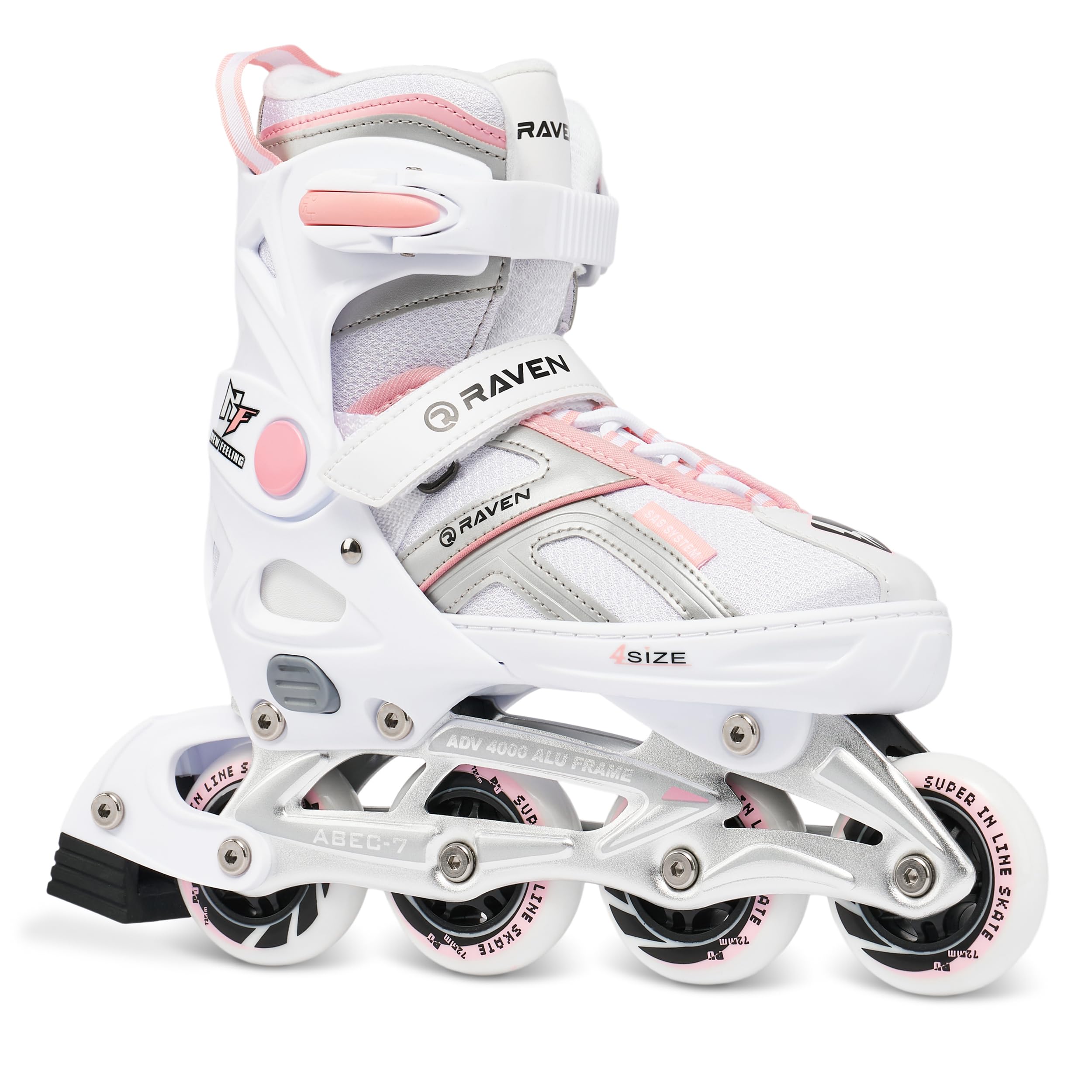 Raven – Patines para niñas, niños, Adultos y niños – Patines con Ruedas – Opción 2 en 1 con Patines de Hielo – Ajustables – Pulse Weiß, Rosa, 40-43 (25-27,5 cm)