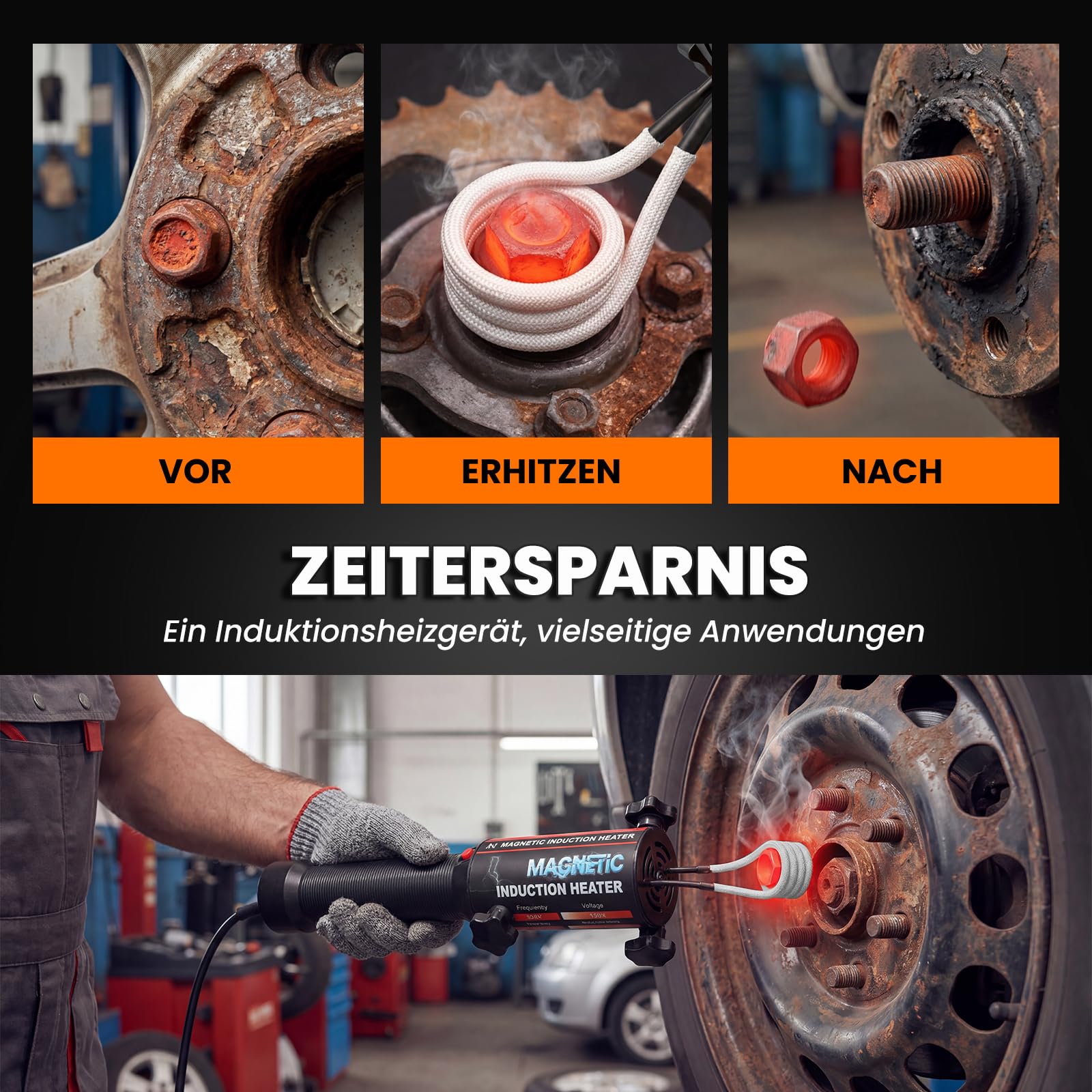 NEWTRY Induktionsheizgerät 1500W 8 Spulen Schraubenlöser Rost Auto 220V | Leistungsstark, flammenlos, rostige Muttern, Schrauben, Bolzen entfernen, langlebig, für Kfz-Werkstatt, hohe Effizien