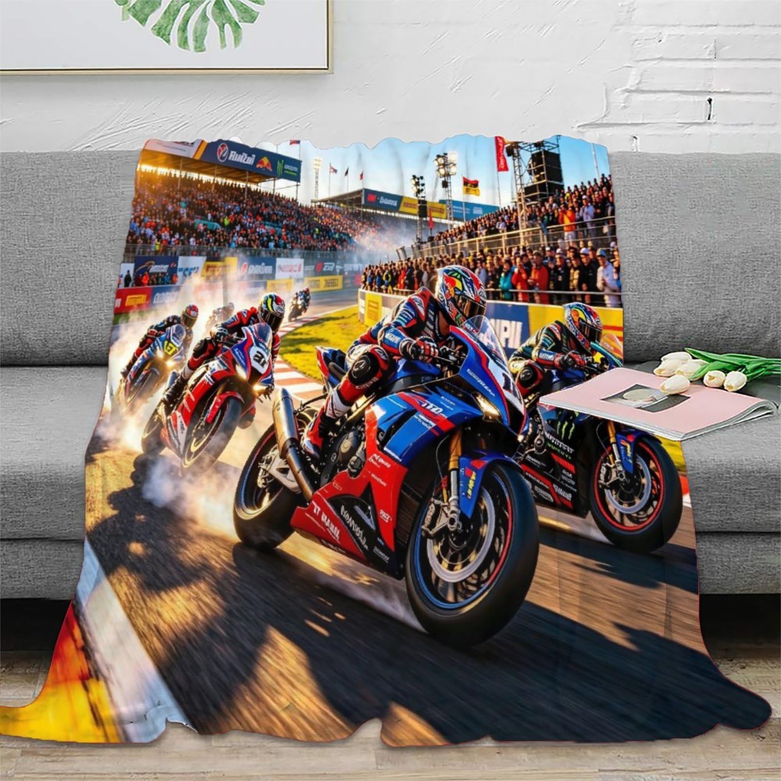 Motor Road Racing Przytulny koc na sofę, koc wełniany, 200 x 230 cm, ciepły miękki koc polarowy na sofę, kanapę, łóżko