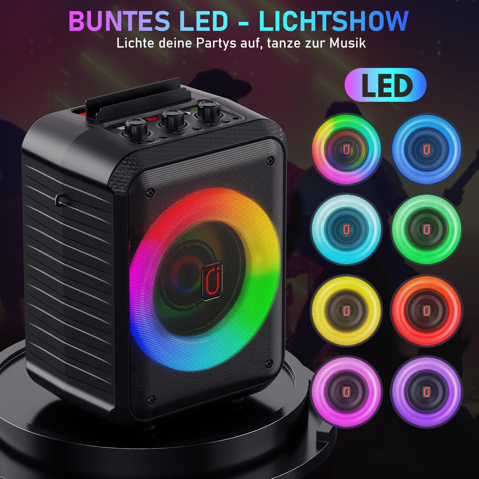 HWWR Karaoke Maschine mit 2 Mikrofonen, Tragbare Bluetooth 5.3 Karaoke Anlage mit RGB-Lichtern, Unterstützt TF-Karte/USB/AUX/TV, PA-System für Home-Partys, Erwachsene und Kinder