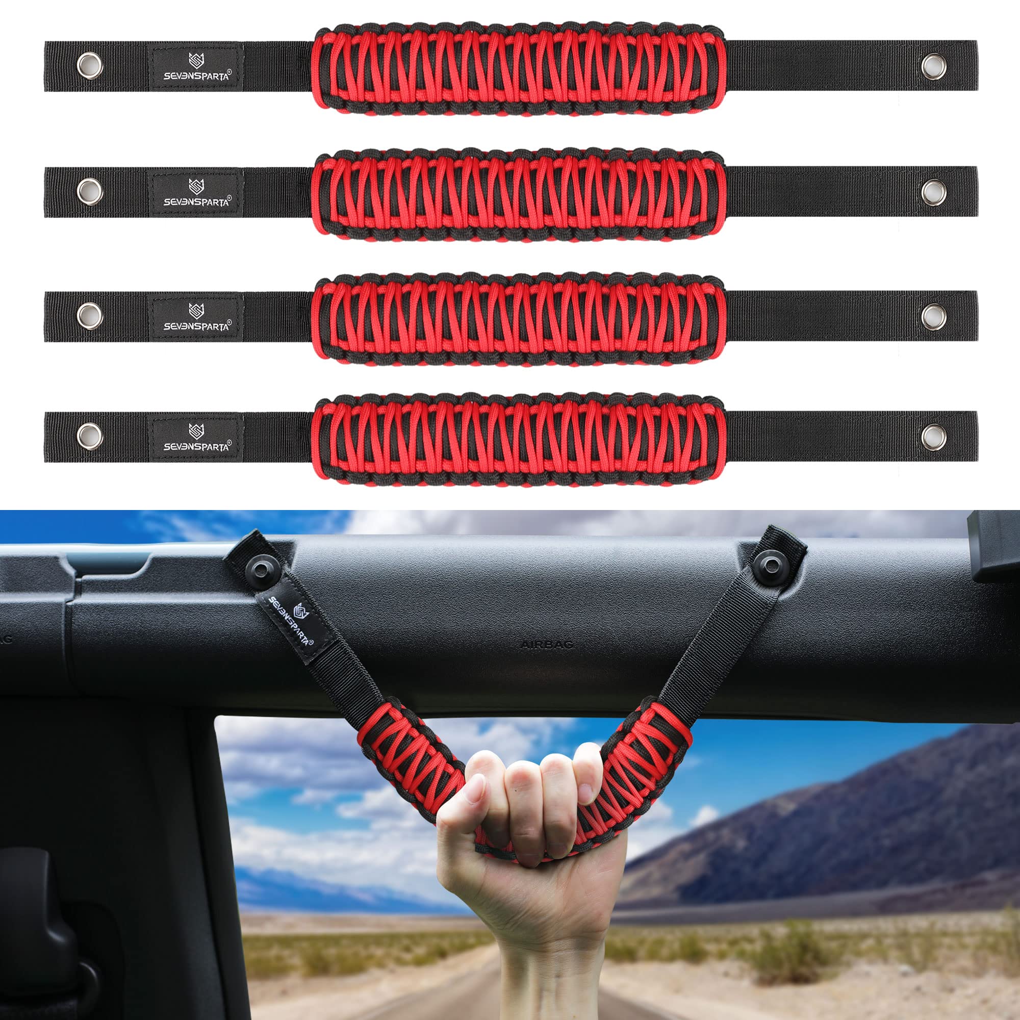 Seven Sparta4 Pack Roll Bar Grab Handles for Ford Bronco 2021-2024 2/4 Door, Paracord Grip Handle, Interior Accessories (Not for Bronco Sport)