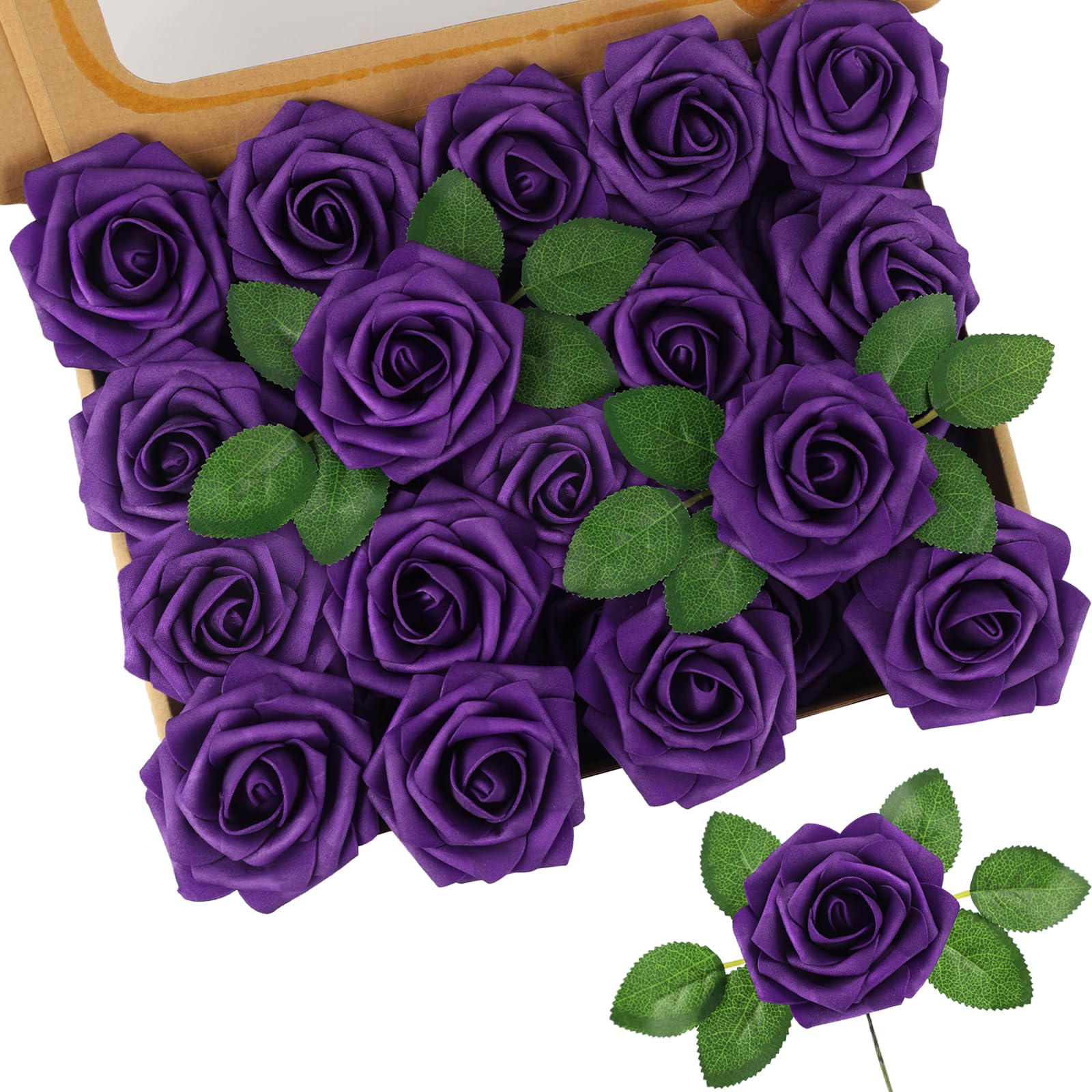 N&T NIETING Artificial Flowers Roses, 25Pcs Real Touch Fake Flower Roses with Stems