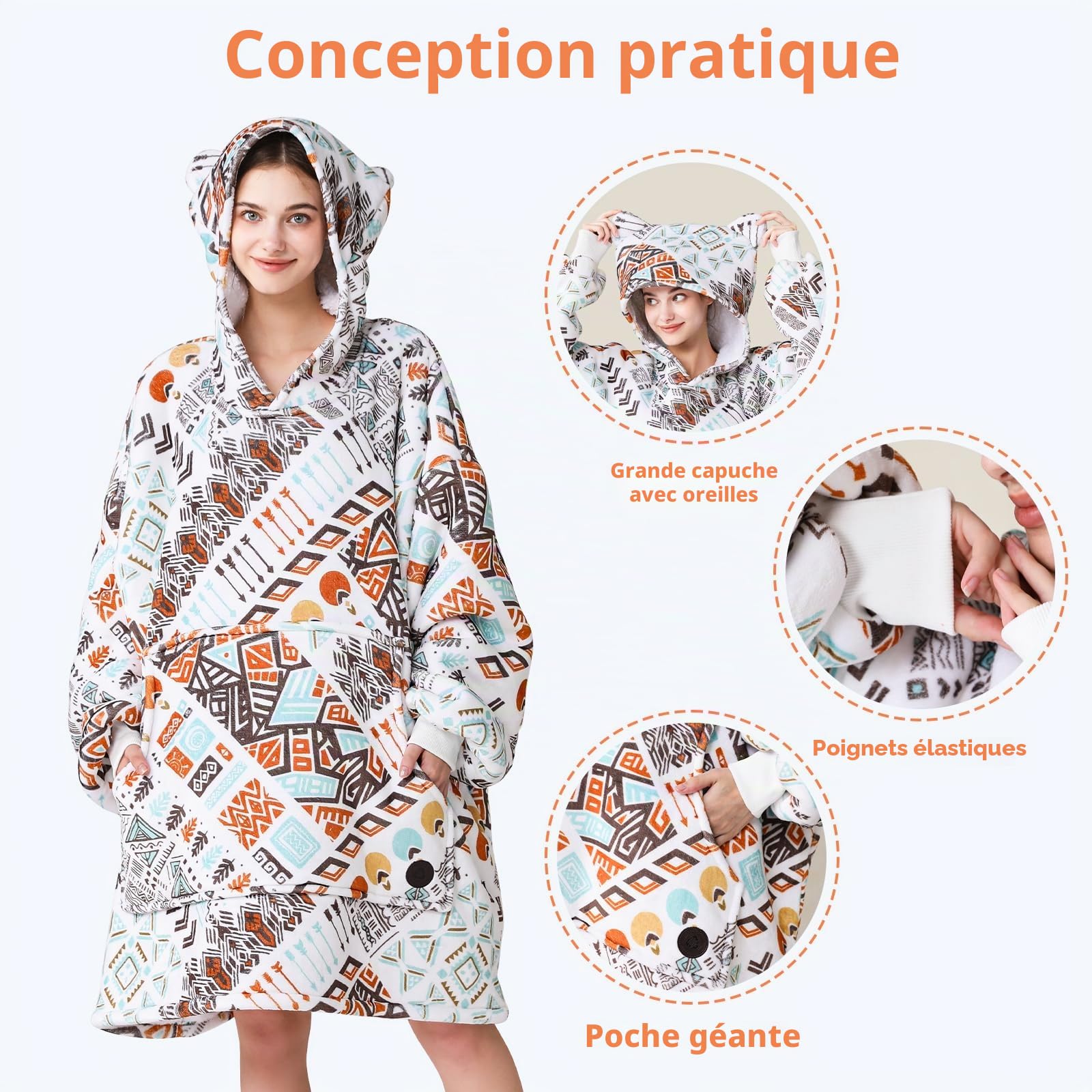 THREE POODLE Sweat à Capuche Femme, Couverture à Capuche Surdimensionnée, Poncho Polaire Pull Plaide Pelucheux en Sherpa pour Femme, Hommes et Adultes
