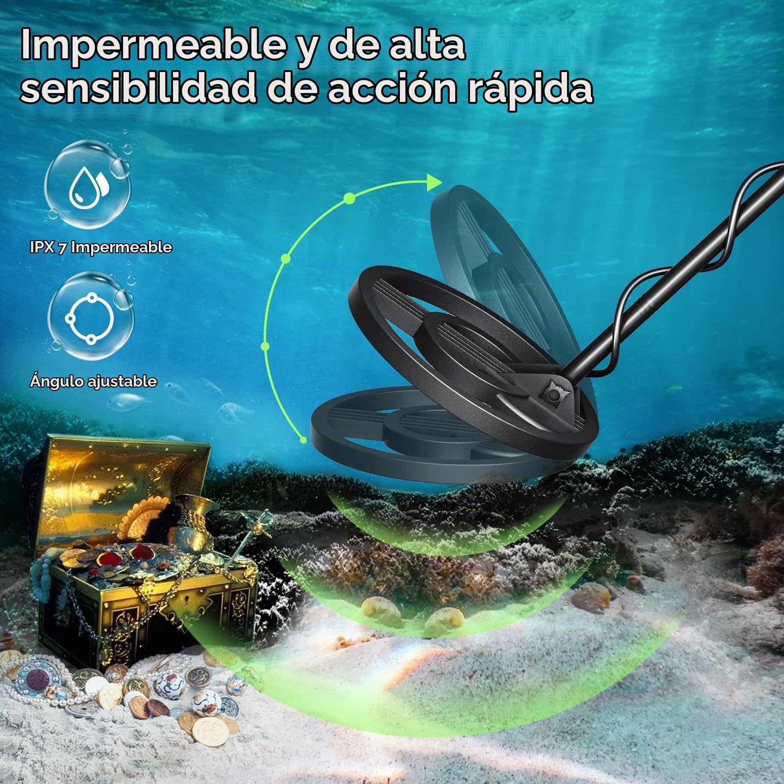 Detectores de Metales Alta Precisión Altura Ajustable, Detectores de Metales Profesionales a Prueba de Agua de 25 cm con Niños y Adultos, Batería Recargable