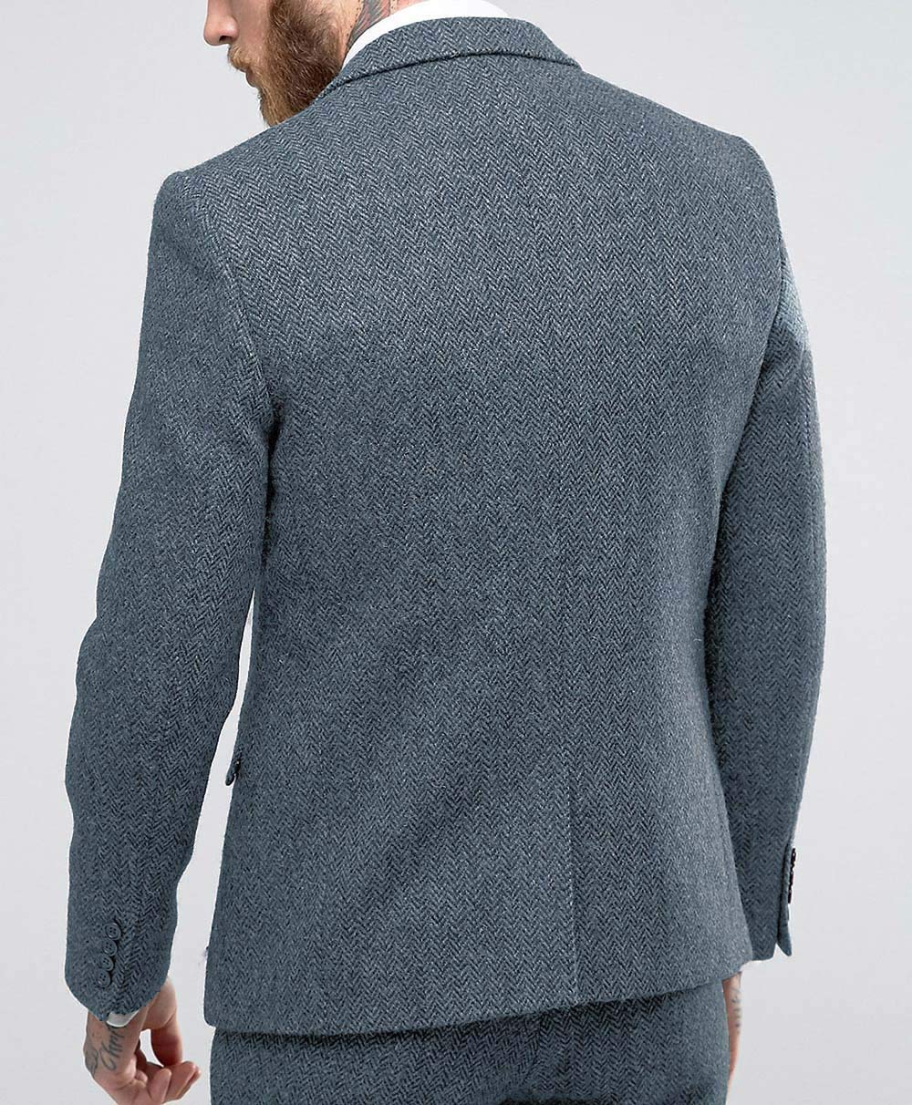Classic Abiti Da Uomo Vestibilità Regolare 3 Pezzi Lana Tweed Spina Di Pesce Affari Smoking Sposi Sposi Blazer+Gilet Pantaloni