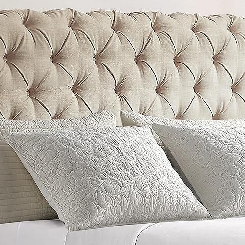 Miniatura 5 de Rosevera Corrine - Base de cama tapizada con cabecero acolchado con botones, cabecera ajustable, cabecera enrollada, soporte de listones de madera,