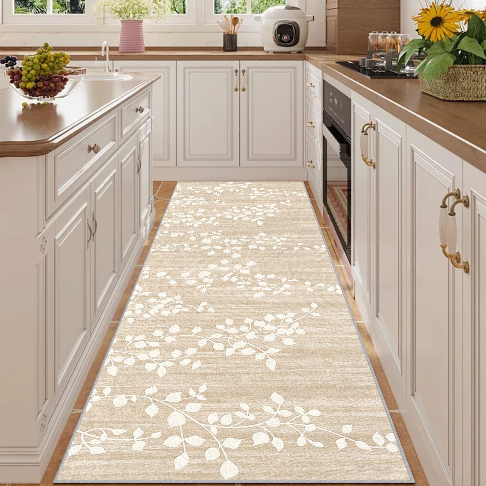 Tapis de sol pour entrée couloir chambre buanderie beige 120x350