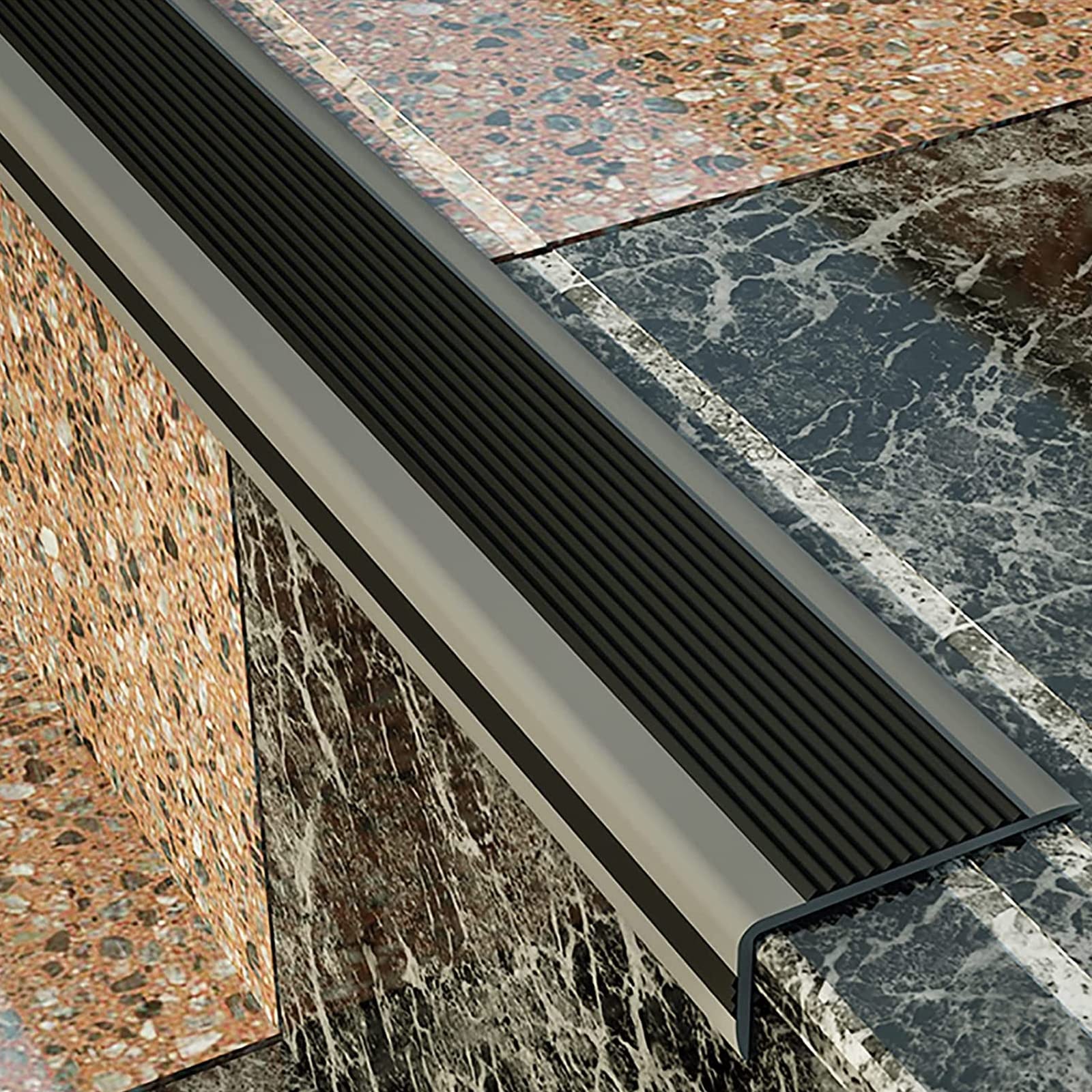 Rubber Stair Treads Non-Slip Edge Protector - Self-Adhesive Stair Step Edge Trim for Indoor Outdoor Use - Waterproof Stair Nosing Covers