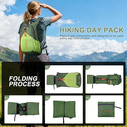 Miniatura 113 de FIORETTO Mochila de senderismo de 15L para mujeres y hombres, mochila mini plegable, ligera, pequeña mochila de día para camping, viaje, al aire