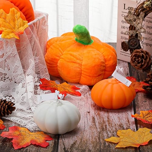 Miniatura 6 de Nuanchu 2 velas perfumadas con forma de calabaza de Halloween, calabaza de otoño, soja, blanco, naranja, decoración del hogar, decoración de otoño