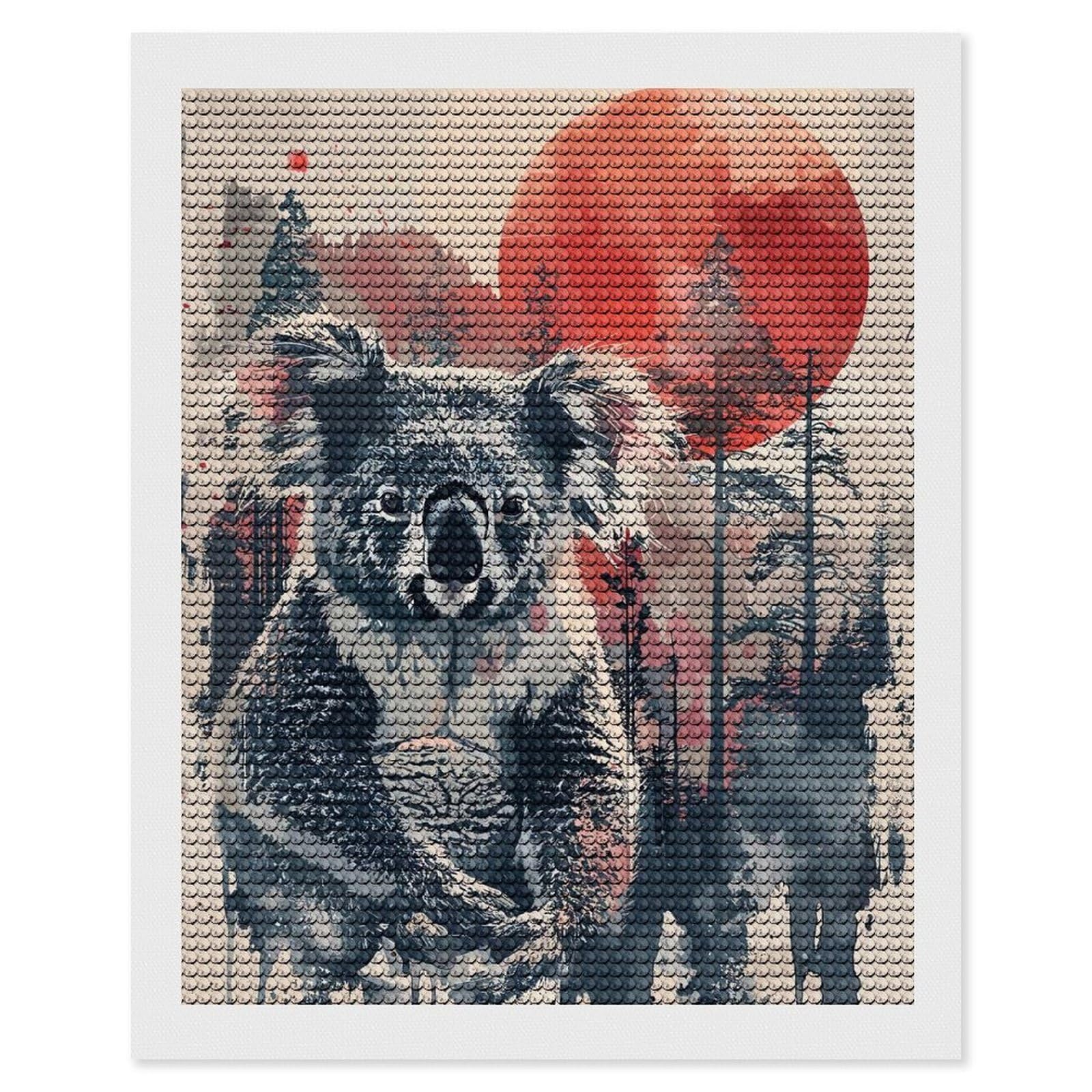 Junmoney Koala Red Sun Watercolor 5D Diamond Painting Kit 16"x20", Relaxing DIY, Mindful Craft Project, Full Kit Included, Thoughtful Present