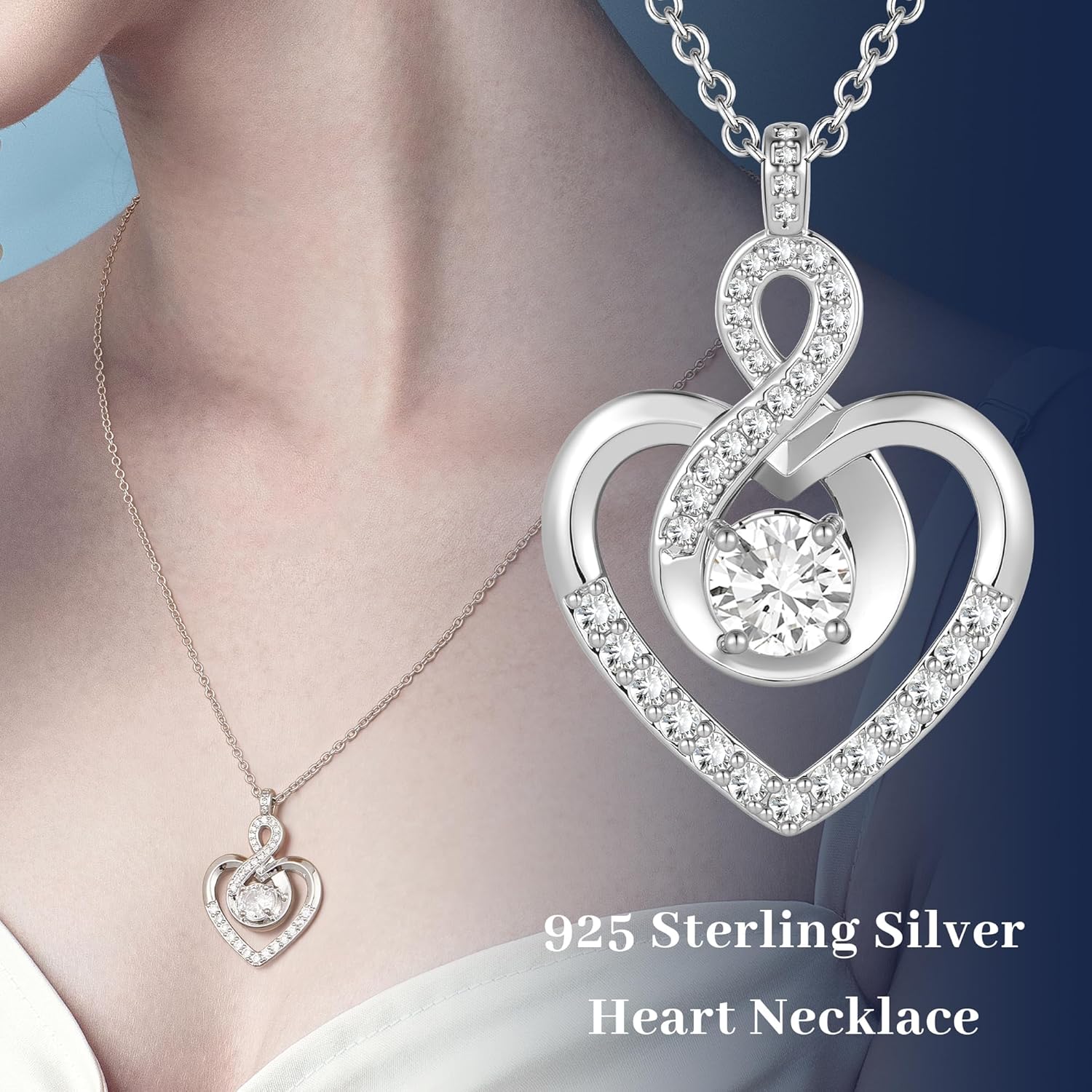 KesaPlan 925 Sterling Silver Necklace for Women Infinity Heart Zirconia Pendant Personalized Birthstone Necklace for Wife, for Girlfriend, for Mom, Anniversary Birthday Jewelry Gifts - Image 3