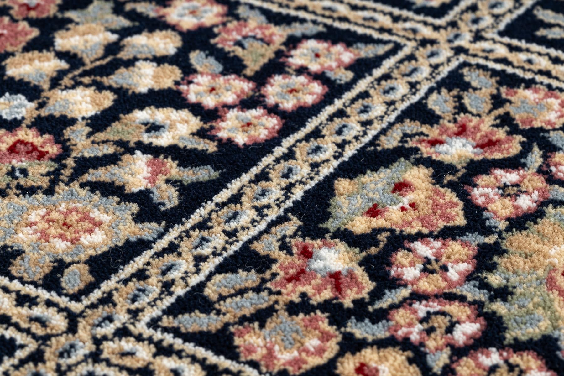 rugsx Dywan wełniany NAIN kwiaty, rama 1181/51011 ciemnoniebieski/beżowy 240 x 340 cm niebieski