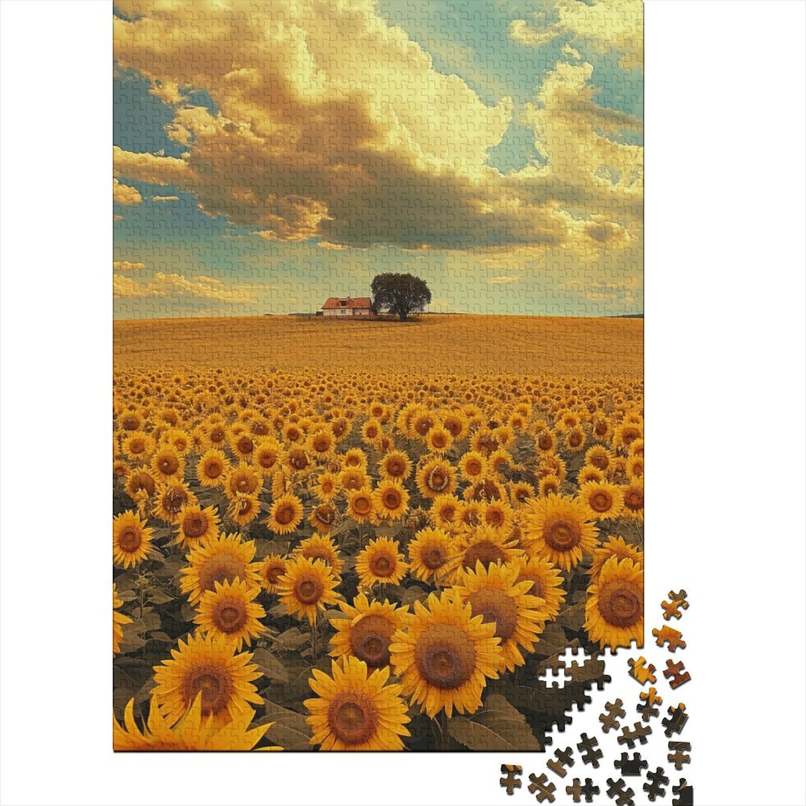 Sea of Sunflowers Jigsaws 1000 Pieces for Adults Wooden Impossible Puzzles Games Gift Toys Home Decoration with Precise Interlocking Design for Adults & Kids Age 12 Years Up 1000pcs (75x50cm)