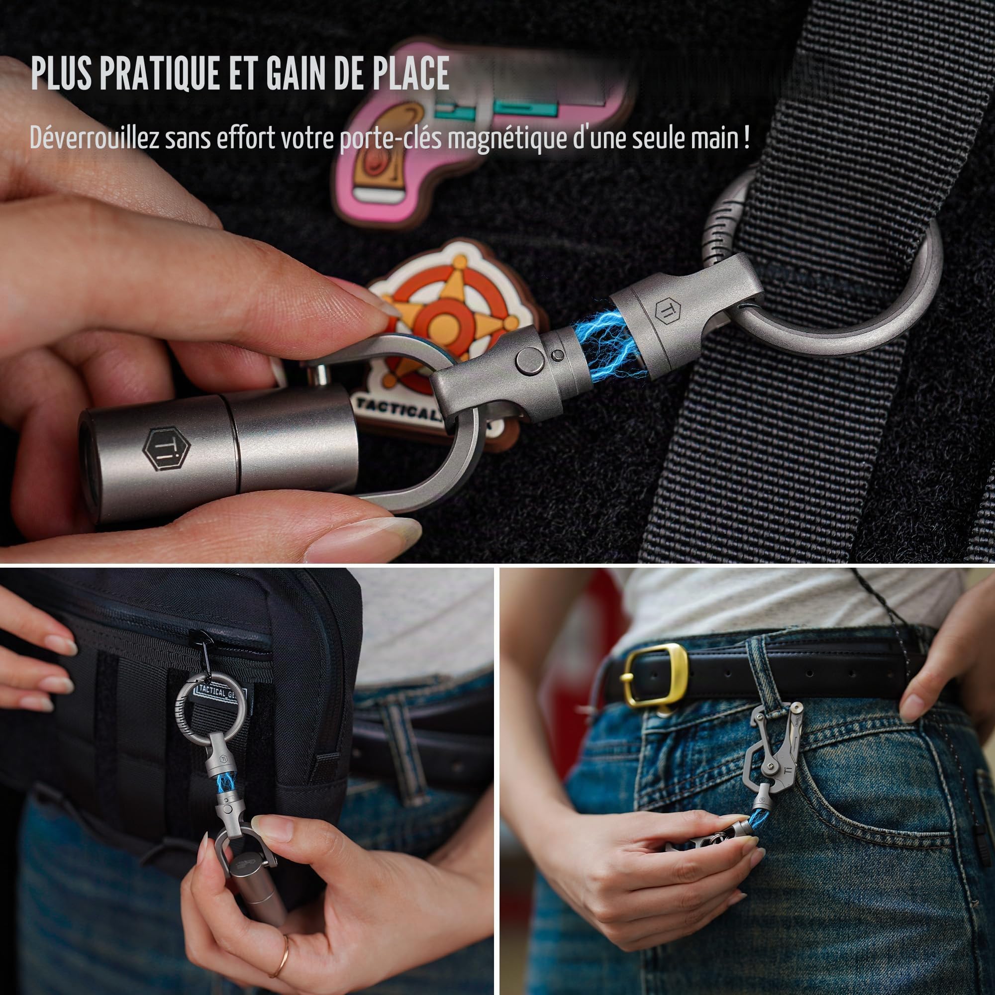KeyUnity KA45 Connecteur de Porte-clés pivotant à Double extrémité, Porte-clés magnétique titane, Organisateur de clés Rotatif en Titane pour Mousqueton, libération rapide EDC pour clés