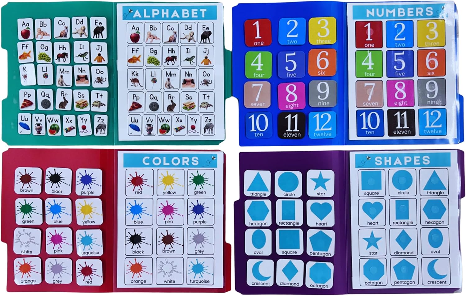 Preschool Matching File Folder Activities – Set of 4 Durable PVC (Credit Card Material) & Pre-Assembled Games for Autism, Special Education, ABA, Speech Therapy & Early Learning – Ready to Use