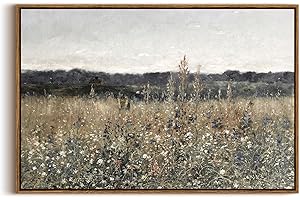 Vintage InSimSea Framed Canvas Wall Art: A Meadow's Beauty in a Masterpiece