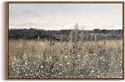 InSimSea Framed Canvas Wall Art Vintage Decor, Large Wall Art, Meadow with Flowers Landscape Wall Art Prints, Modern Farmhouse Cottagecore Bedroom Bathroom Office Decoration, 20"x30"