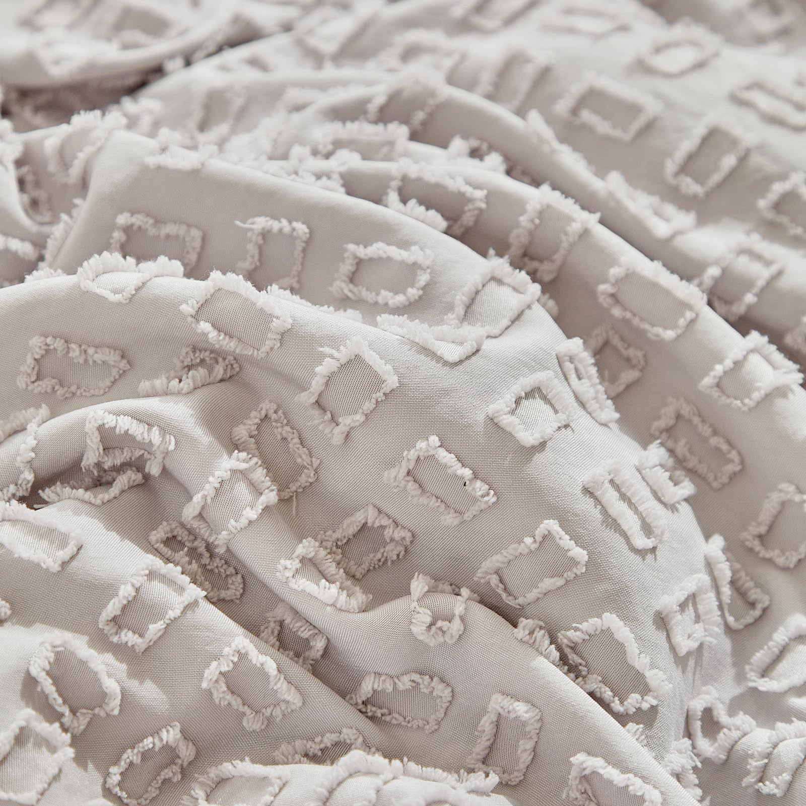 Juego de ropa de cama de 3 piezas para cuna con flecos de volantes, edredón gris con volantes con sábana bajera y falda de cama, suave y bordado, diseño jacquard bohemio Shabby Chic para bebés niños y