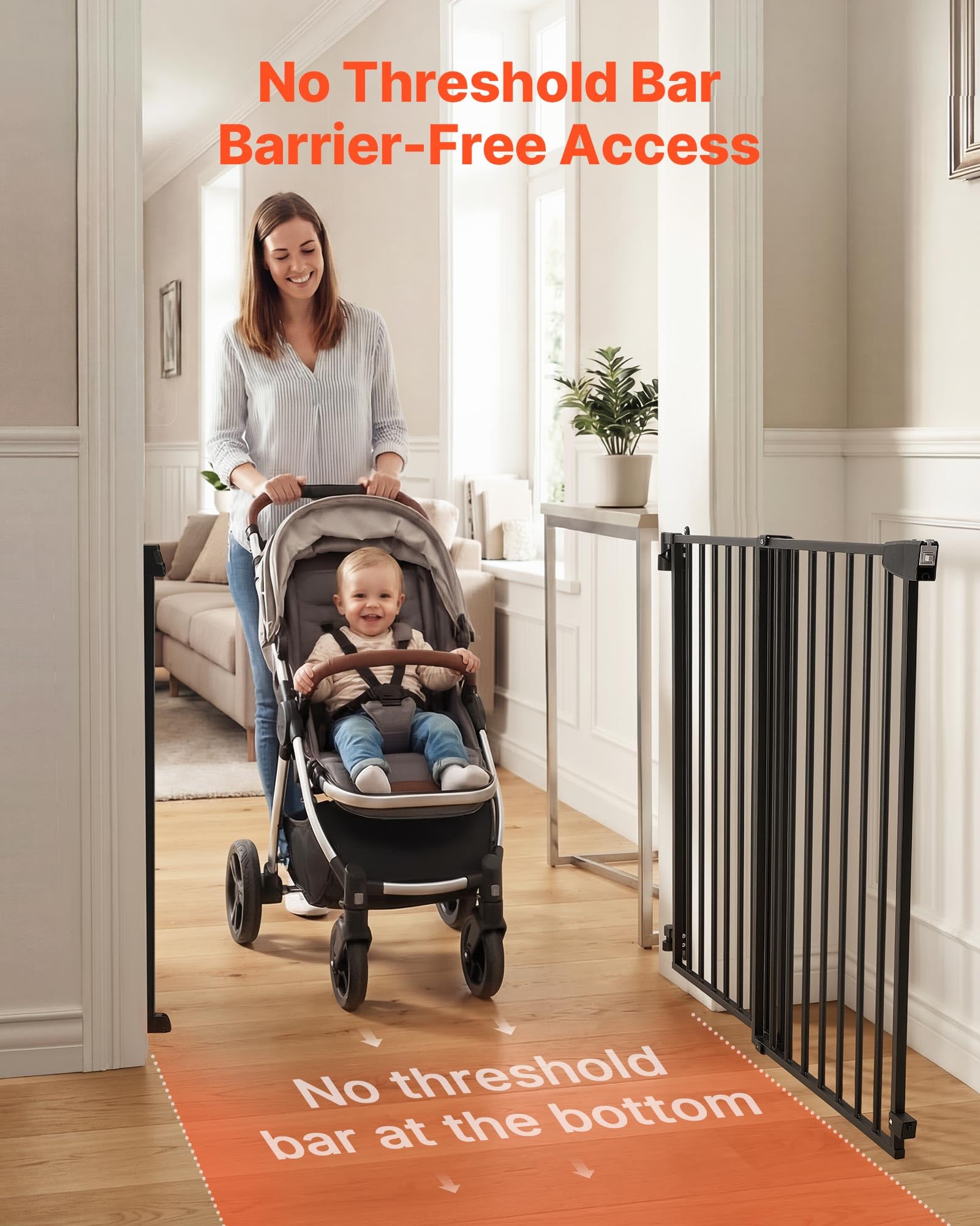 VEVOR Barrera de Seguridad para Niños, Alto de 760 mm, Ancho Ajustable de 778-1210 mm, Valla de Seguridad para Mascotas, Bloqueo Doble, Cierre Automático, para Escaleras Puertas Hogar, Color Negro
