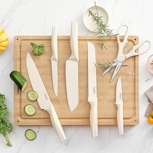 Miniatura 5 de Juego de cuchillos de 8 piezas de alta calidad con bloque, ligeros y fuertes, asas ergonómicas para el hogar, apto para lavavajillas