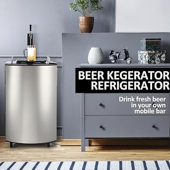Beer Kegerator,Draft Beer Dispenser, Full Size Stainless Steel Keg Refrigerator With Drip Tray, Fits 1/2 Keg, 1/4 Pony Keg, (2) 1/6 Kegs,32F- 50F Temperature Control, 128L