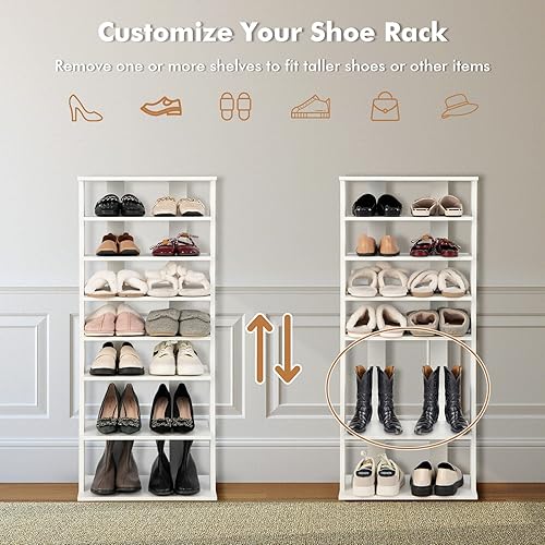 Miniatura 7 de COSTWAY Zapatero de 7 niveles organizador vertical alto y estrecho de doble fila zapatero independiente para espacios pequeños entrada armario sala