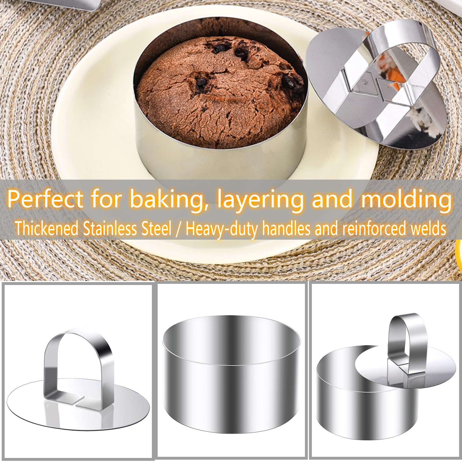 Dessertringen, voedselringen, zilveren ringenset van roestvrij staal, klein, mousse ringen