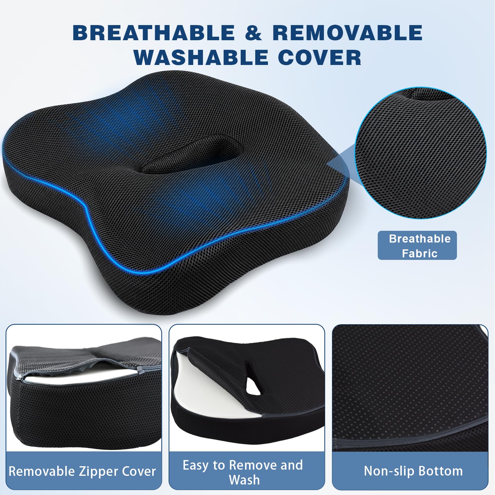 Cuscino in memory foam per alleviare il coccige e le emorroidi, cuscino ergonomico per coccige con design cavo a rimbalzo lento, cuscino per sedia da ufficio per sedersi a lungo, seggiolino