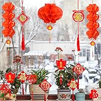 Vista 4 de Decoraciones de año nuevo chino, colgante de nudo chino, adornos colgantes rojos, colgantes Lucky Fu para Año Nuevo, árbol para el hogar, adornos