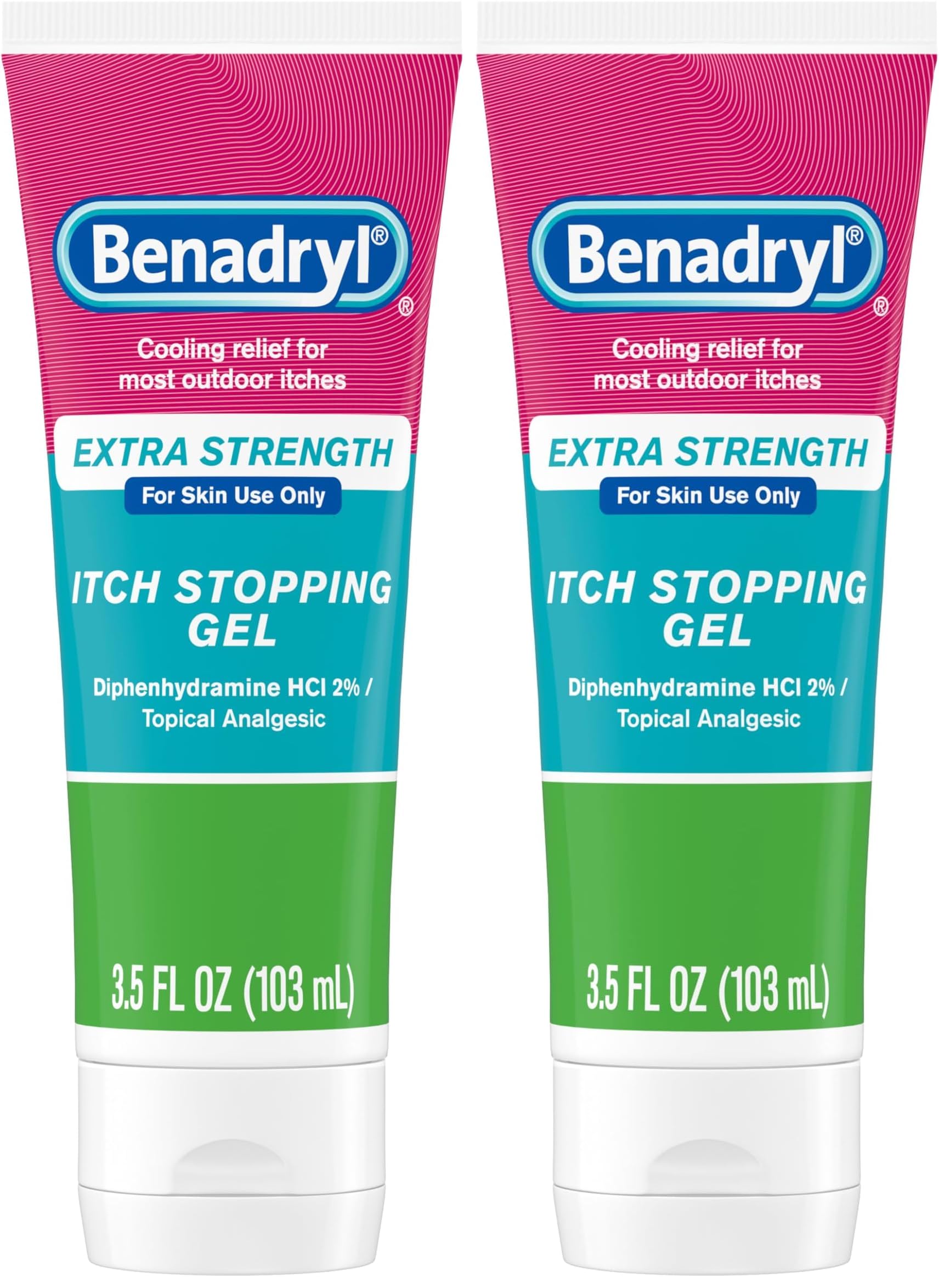Benadryl Extra Strength Anti Itch Relief Gel, 2% Diphenhydramine HCl, 3.5 fl oz (Pack of 2)