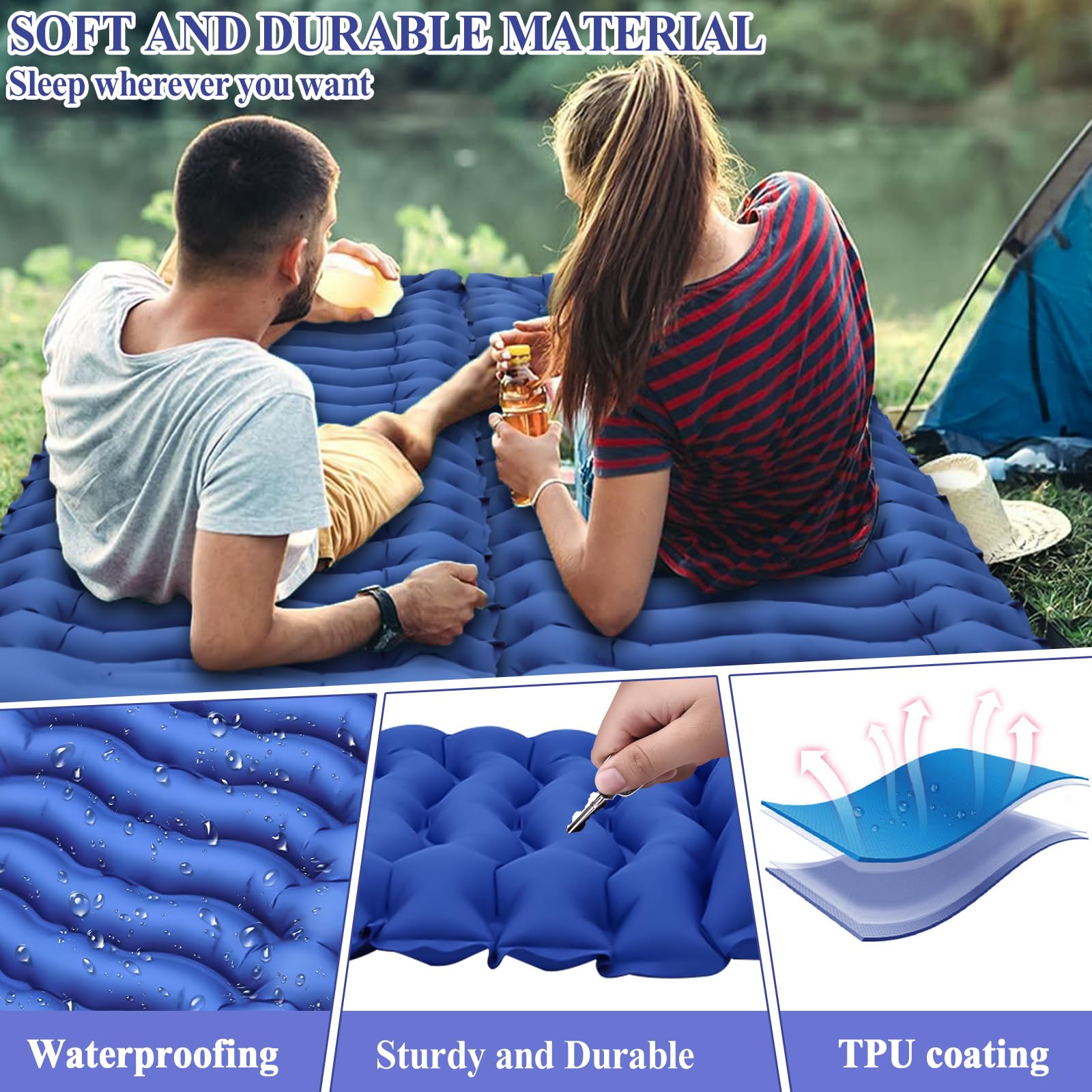 Matelas De Camping Ultra-léger Pour Adultes Et Enfants – Gonflable Avec Pompe à Pied, Idéal Randonnée Et Plage, 195x68 Cm, Silencieux Et Compact