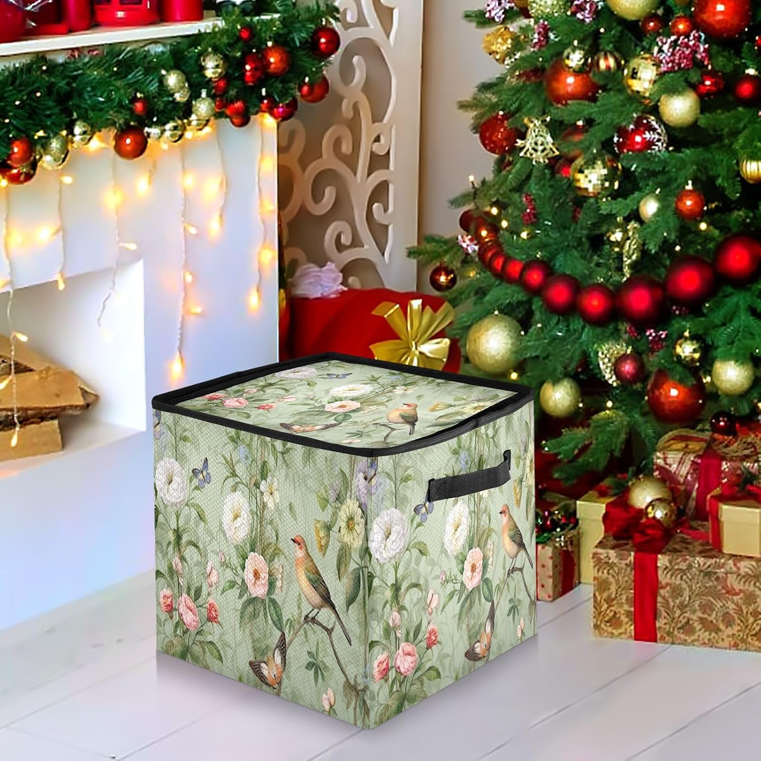 Pretty Bird 13 Inch Christmas Ornament Storage Box with Lid - Holiday Decor Storage Containers, Stores 64 Ornaments, 3 Inch Cube Compartments