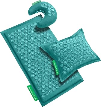 Pranamat Acupressure Large Mat with Regular & Moon Pillow Set, Premium Acupressure Therapy for Pain Relief and Relaxation, Handcrafted in Europe with Sustainable and Natural Materials Azur