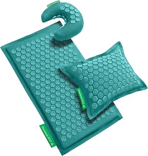 Acupressure Large Mat with Regular & Moon Pillow Set, Premium Acupressure Therapy for Pain Relief and Relaxation, Handcrafted in Europe with Sustainable and Natural Materials (Azur)