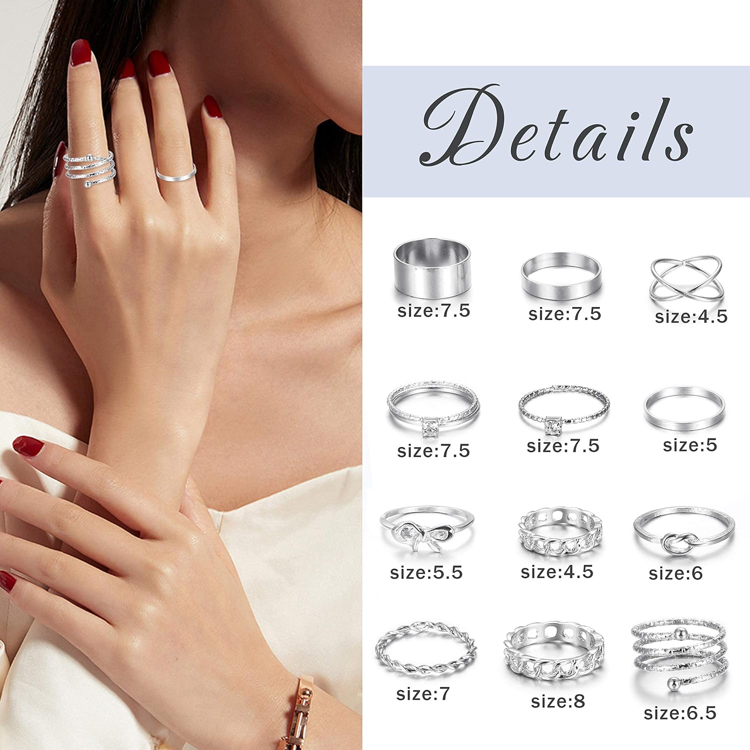 LOYALLOOK 65PCS Bohemian Knuckle Ring Midi Ring Set Hollow Silver Gold Vintage Stackable Rings Fashion Finger Knuckle Midi Rings for Women - Image 3