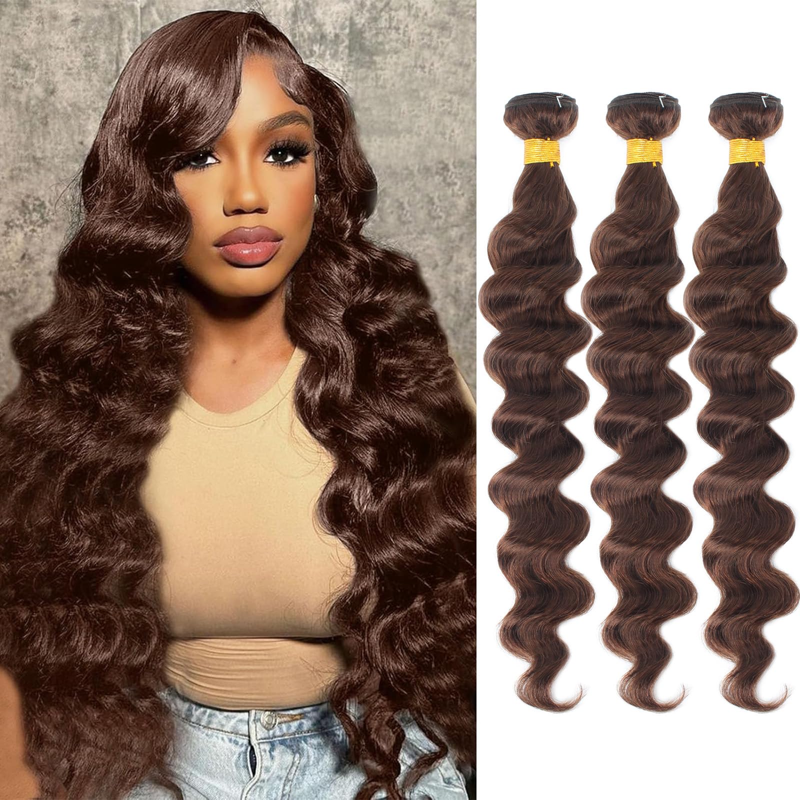 Chocolate brown brazilan Human hair long extension Amazon.com : Bundles Human Hair Chocolate Brown Loose Wave  main image 4