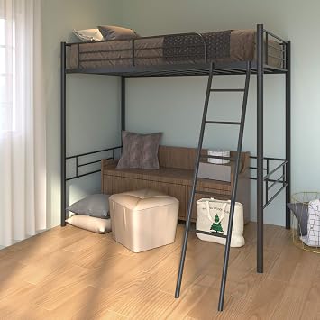 Twin Loft Bed, Metal Bed Frame with Ladder for Small Space Black