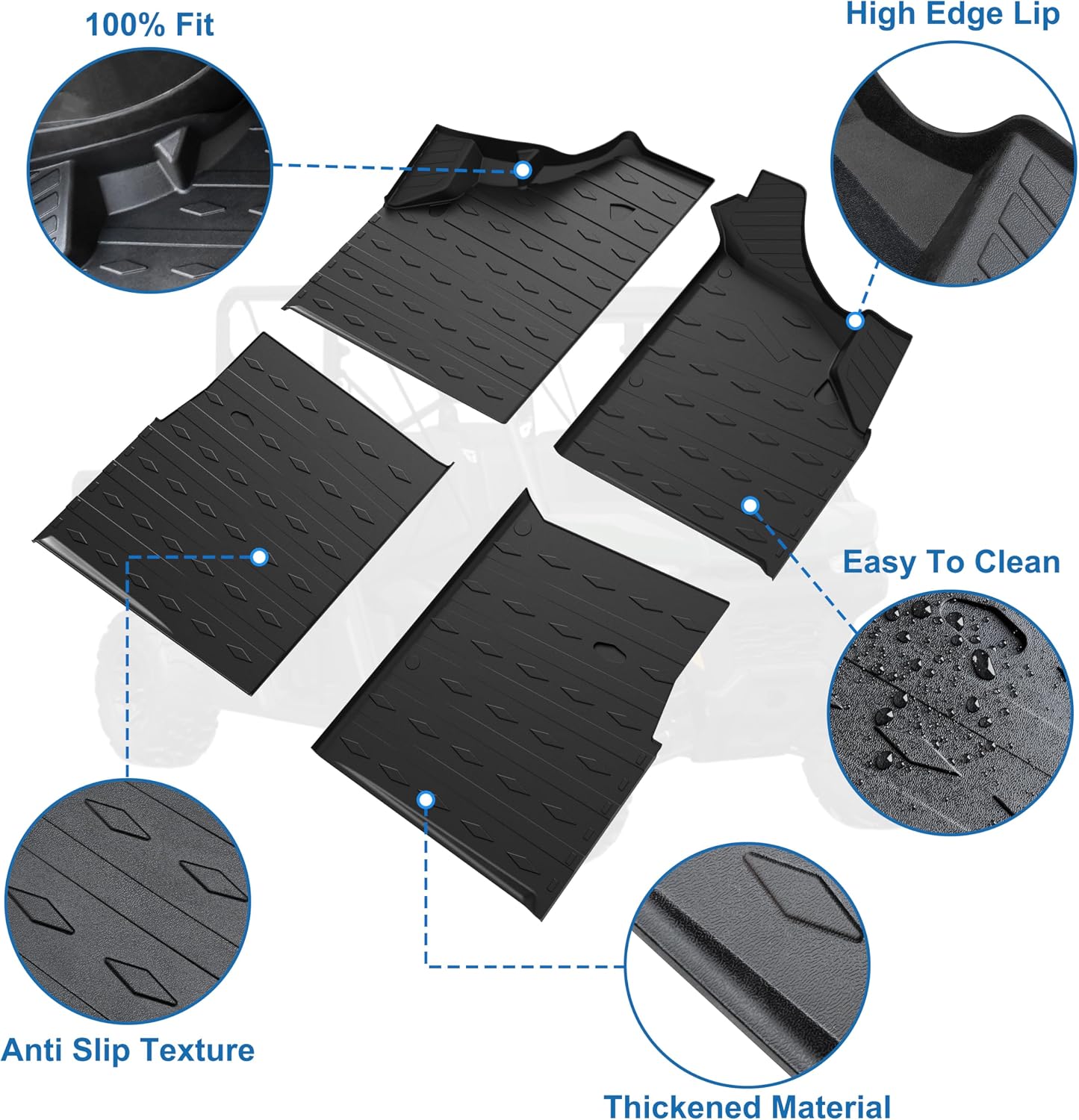 TPE Floor Mats for Can Am Defender Max, Front Rear Anti-Slip Rubber Floor Mats All Weather Protection Slush Liner for Can-Am Defender MAX HD7 HD8 HD9 HD10 2016-2025 Accessories (4PCS)