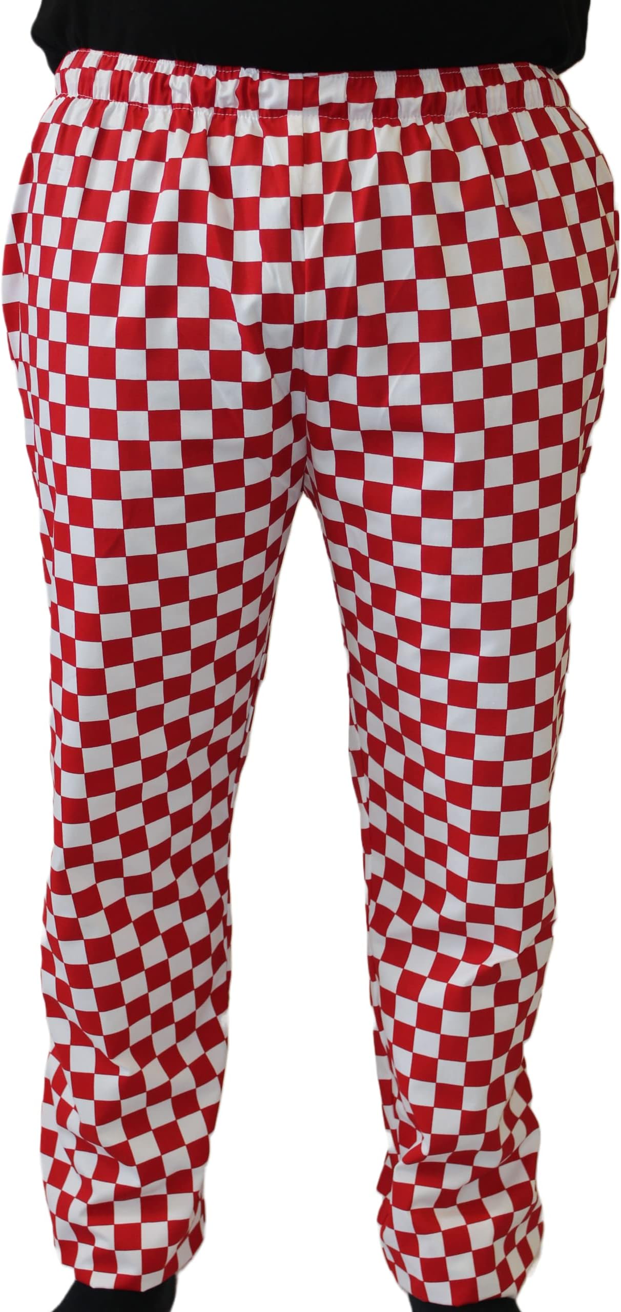 Chefs Trousers w/Full Elasticated Waist w/Pullcord & Side Pockets (Unisex). Made in UK* (XSmall, Red Check)
