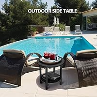 Vista 2 de Mesa auxiliar redonda de 2 niveles para exteriores HDPE Adirondack mesa auxiliar para patio, mesa auxiliar resistente a la intemperie, mesa auxiliar