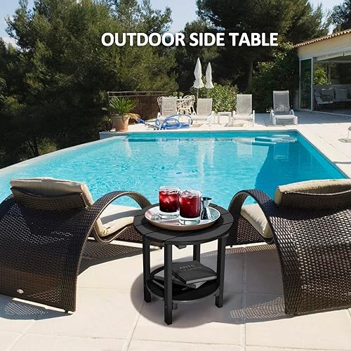 Miniatura 2 de LOENIY Mesa auxiliar de 2 niveles para exteriores HDPE Adirondack mesa auxiliar para patio con grano similar a la madera, mesa auxiliar resistente a