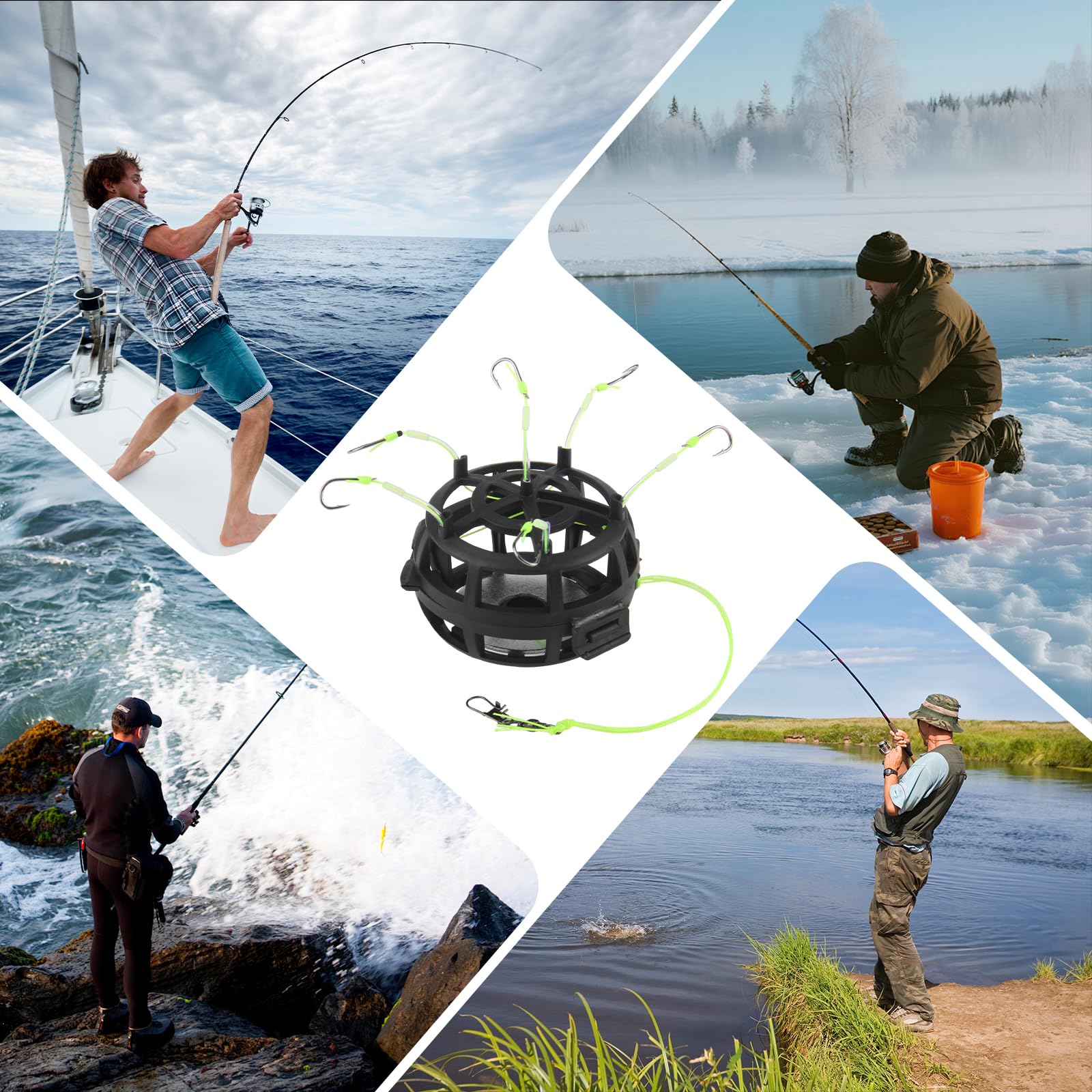 Juego de 3 Antienganches Anzuelos de Pesca 360° 6 Ganchos Multiángulo Accesorios de Pesca con Giratorios para Lucio Lucioperca Perca y Trucha de Agua Dulce Agua Salada