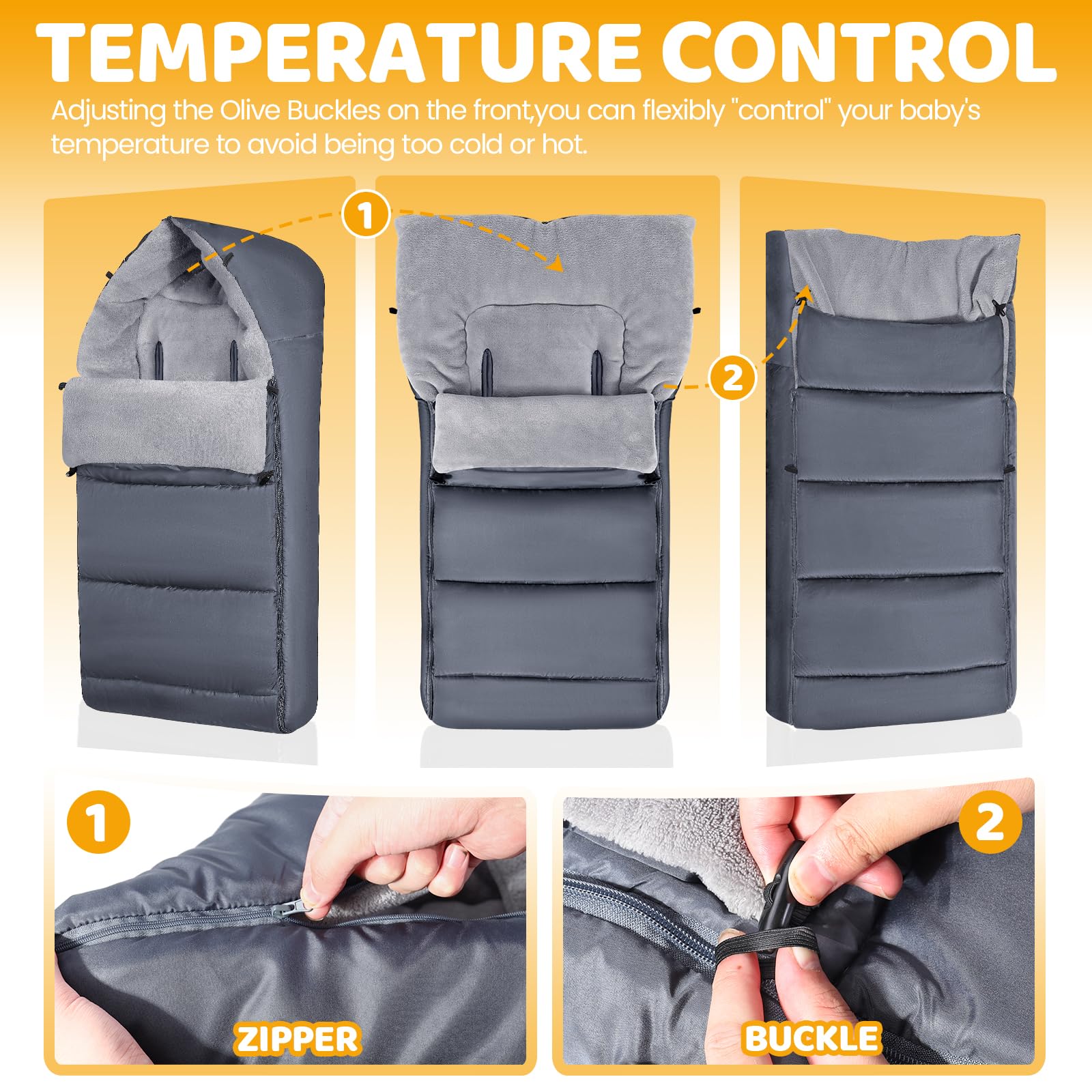 Footmuff for Pushchair Universal Winter Cosy Toes for Baby Pram Stroller Buggy with Adjustable Zip, Waterproof and Windproof - Image 2