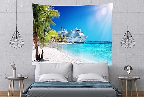 Miniatura 8 de Loccor Tapiz de crucero con diseño de palmera del mar caribeño, coral, playa, tapiz para colgar en la pared, isla tropical, sol, verano, vacaciones,
