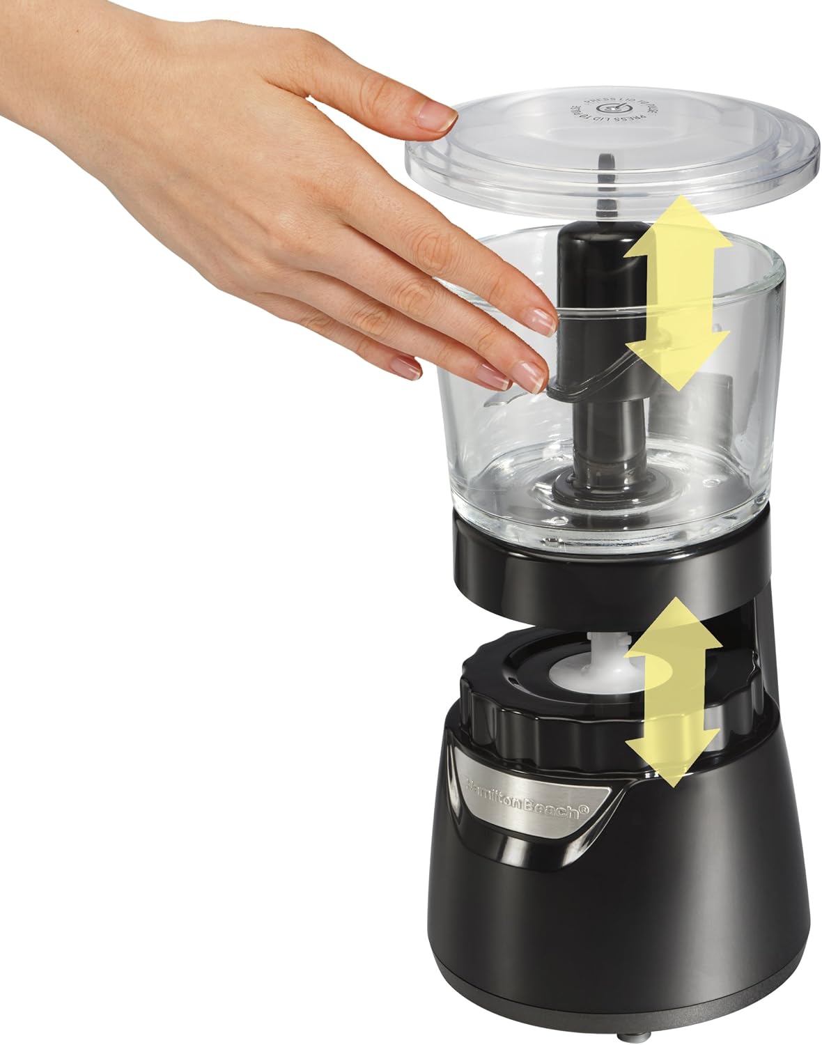 Hamilton Beach Stack & Press Mini 3-Cup Glass Bowl Food Processor & Vegetable Chopper, Black (72860)