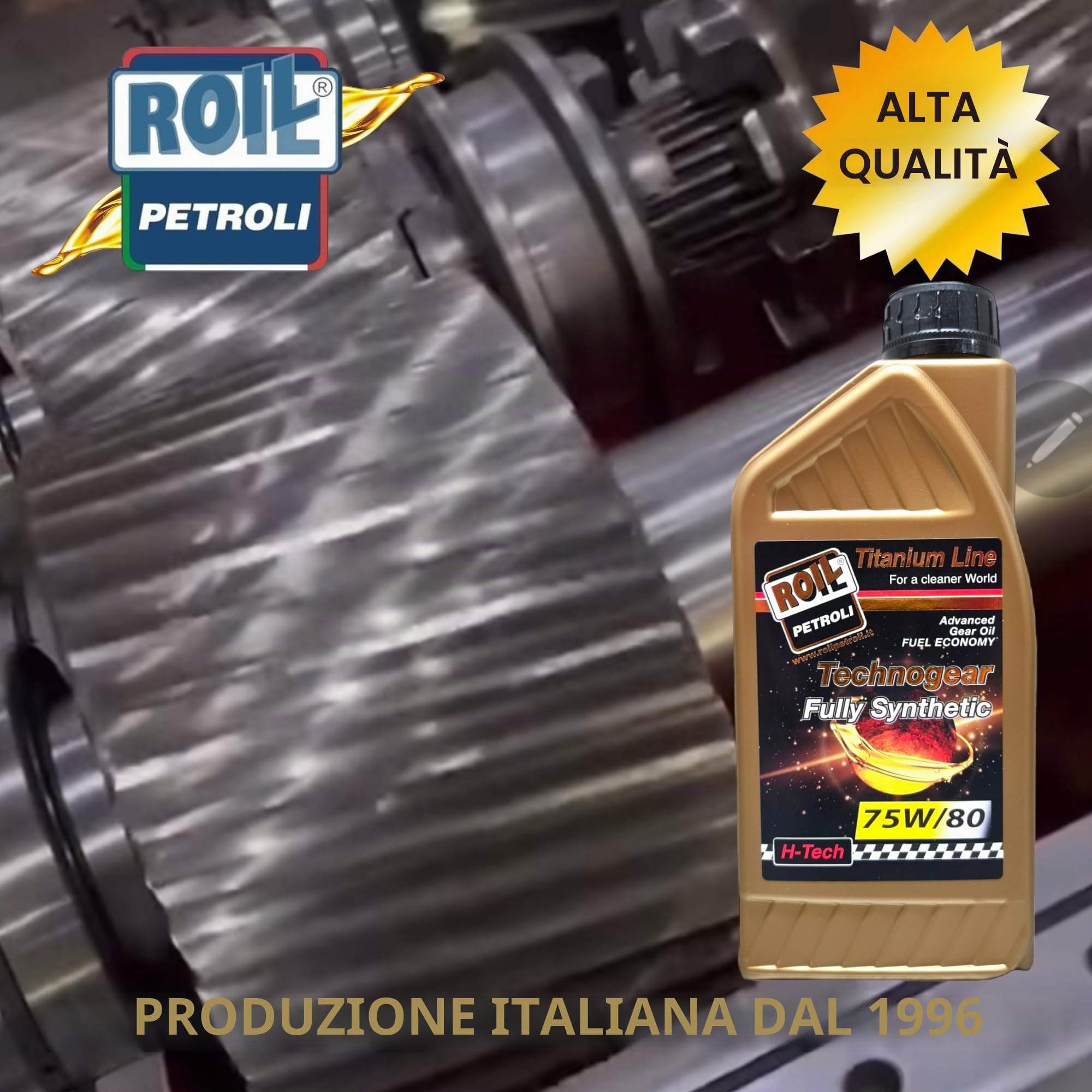 Roil 3 Litri TECHNOGEAR 75W/80-100% Sintetico con Tappo VERSANTE - Nuova Formula con POLIMERO Anti - ATTRITO Olio per Cambi Anche ROBOTIZZATI e Differenziali di Ultima Generazione