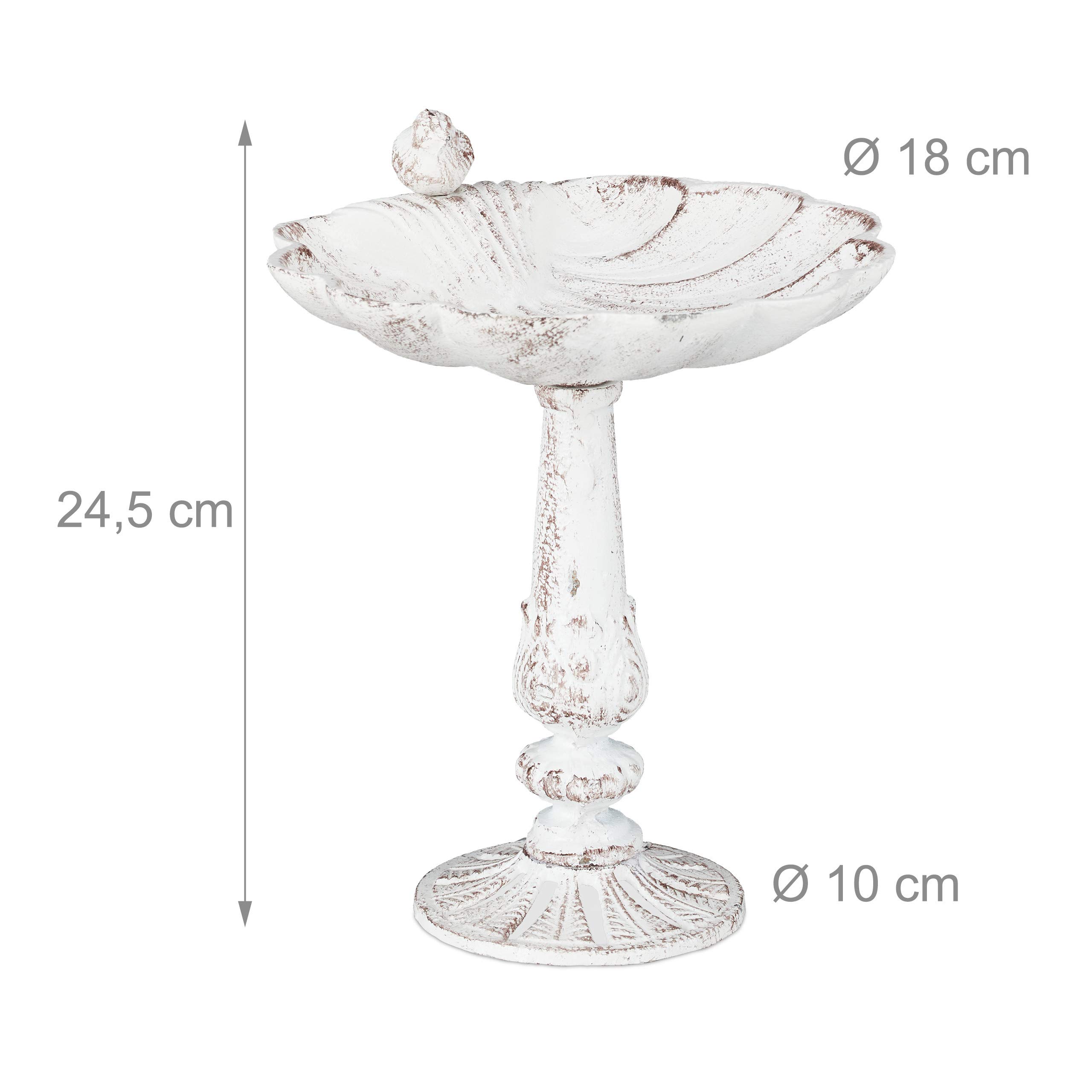 Relaxdays Abbeveratoio, Vaschetta per Uccellini da Terra, Decorazione da Giardino, Accessori per Uccelli, Deco, Bianco
